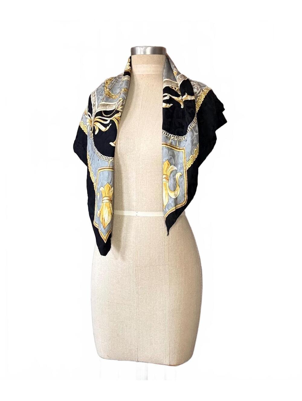 100% Silk Italian Equestrian Baroque Scarf — 32” × 34”